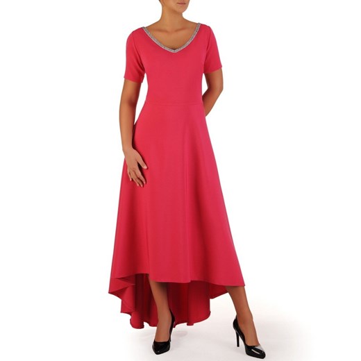 Sukienka Modbis czerwona z krótkim rękawem elegancka na bal 