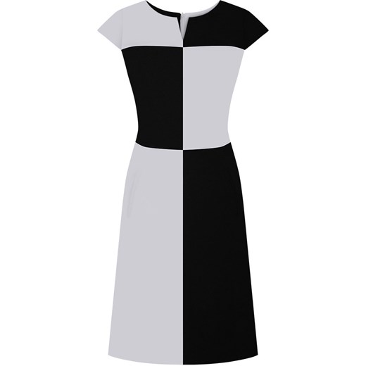 Czarno-biała sukienka Pamela I, nowoczesna kreacja w geometryczny wzór.