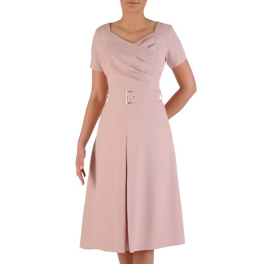 Sukienka midi różowa elegancka z krótkimi rękawami 