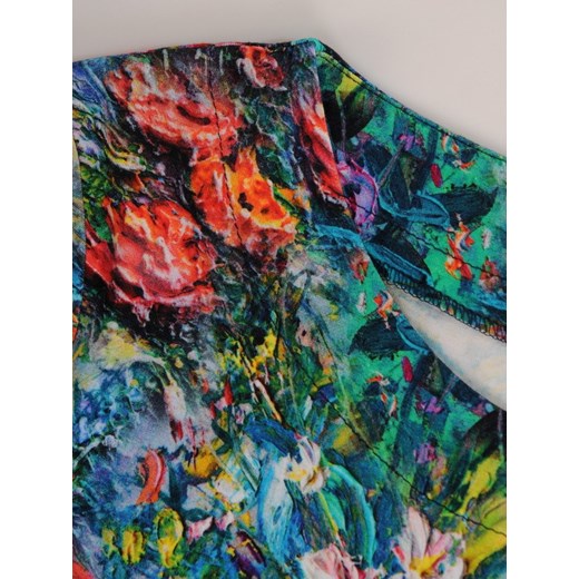 Bluzka damska Modbis wielokolorowa w abstrakcyjnym wzorze z okrągłym dekoltem 