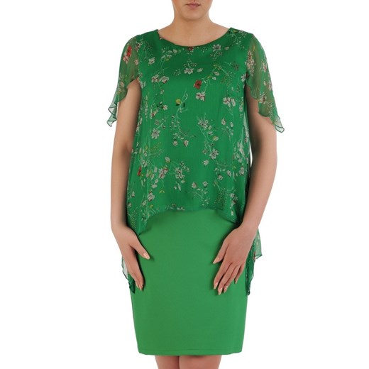 Sukienka z krótkim rękawem zielona casualowa w kwiaty ołówkowa 