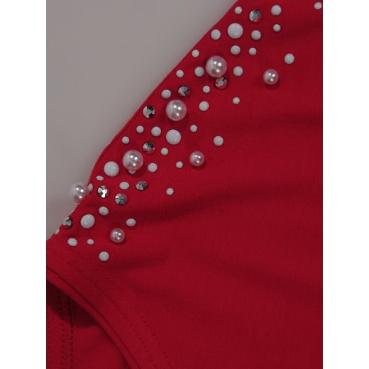 Czerwona bluzka z modnie wykończonymi rękawami 16593.