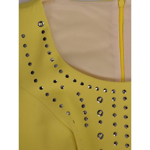Sukienka Modbis żółta z dekoltem w łódkę elegancka prosta mini bez rękawów 
