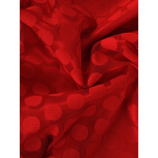 Luźna sukienka z koronki 15515, czerwona kreacja w groszki.