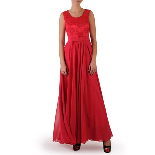 Sukienka na wesele elegancka czerwona maxi z okrągłym dekoltem 