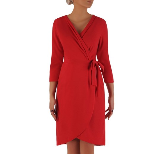 Sukienka kopertowa czerwona z długim rękawem z dekoltem w literę v 