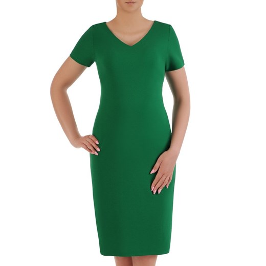 Sukienka zielona midi z krótkim rękawem do pracy prosta 