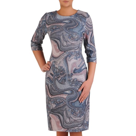 Dzianinowa sukienka w abstrakcyjny wzór, prosta kreacja na jesień 23316