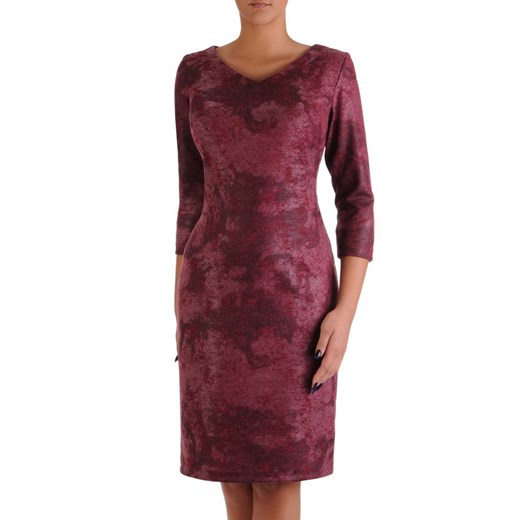 Sukienka fioletowa z długimi rękawami midi z okrągłym dekoltem casual 