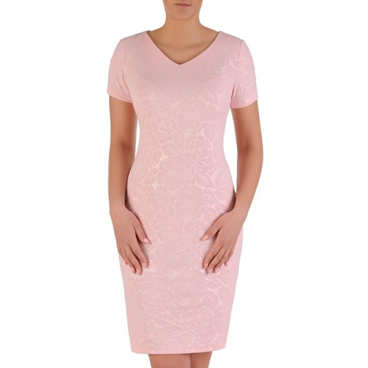 Sukienka midi z krótkim rękawem różowa elegancka 