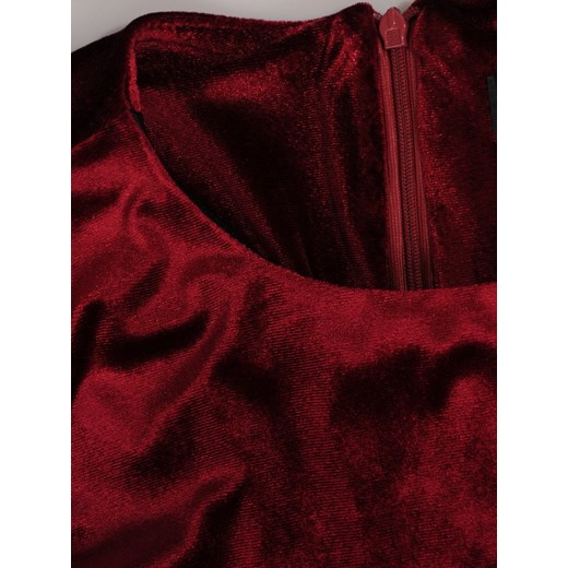 Sukienka czerwona Modbis z długim rękawem midi z dekoltem w łódkę rozkloszowana 