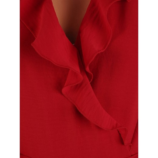 Sukienka czerwona Modbis w serek z krótkimi rękawami z tkaniny midi 