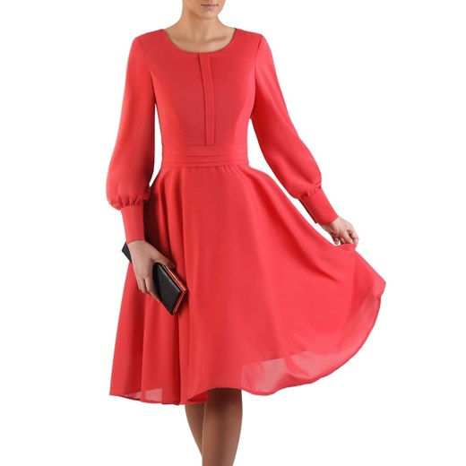 Szyfonowa sukienka w klasycznym fasonie 14608, elegancka kreacja midi.