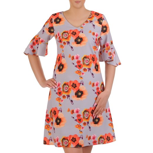 Sukienka w kwiaty z krótkim rękawem casual na spacer z tkaniny 