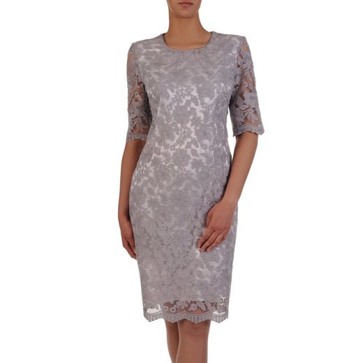 Sukienka z szarej gipiury 16349, elegancka kreacja na wesele.