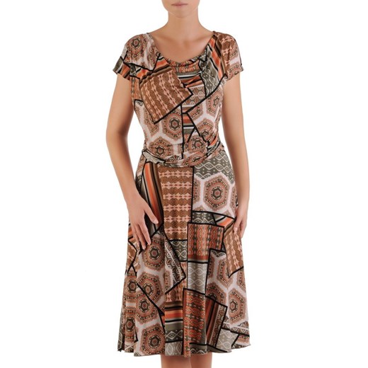 Sukienka wielokolorowa casual z krótkim rękawem z okrągłym dekoltem 