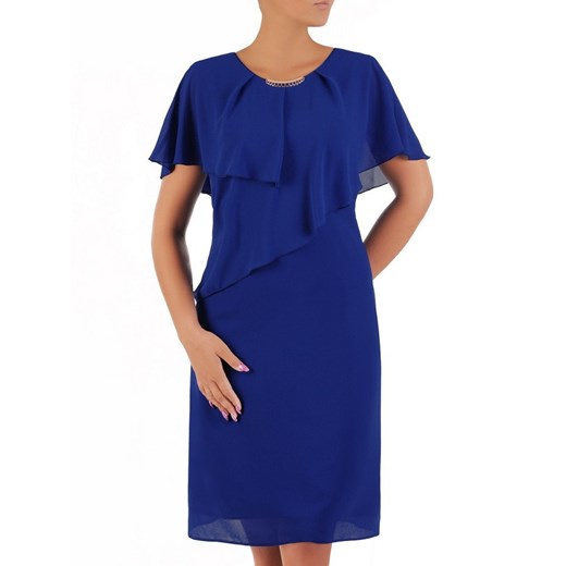 Sukienka niebieska asymetryczna z krótkim rękawem z okrągłym dekoltem 