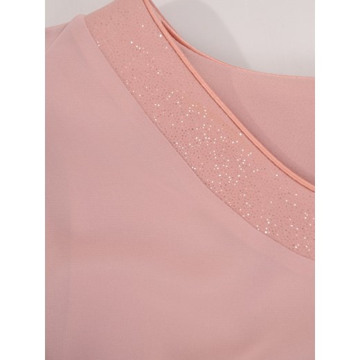 Modbis sukienka midi różowa prosta z krótkimi rękawami 