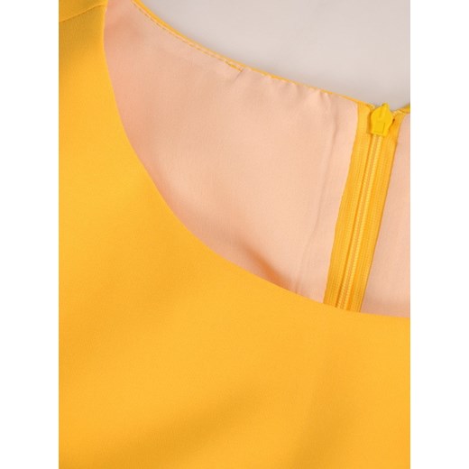 Żółta sukienka Modbis trapezowa tkaninowa na urodziny z krótkim rękawem 