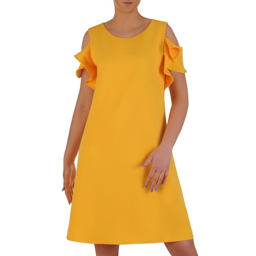 Sukienka żółta midi na wiosnę trapezowa 