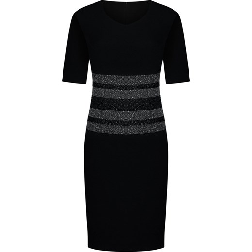 Sukienka z ozdobnymi paskami Doris, czarna kreacja z połyskującym wzorem.