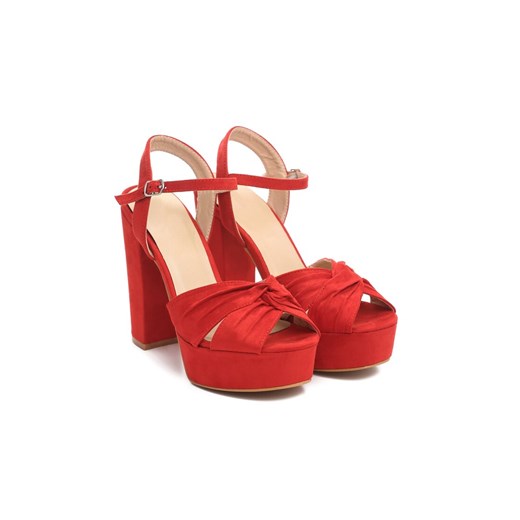 Czerwone sandały damskie Renee na słupku gładkie eleganckie na lato 
