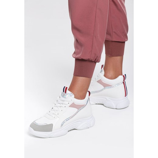 Sneakersy damskie Renee na wiosnę białe sportowe sznurowane na platformie 