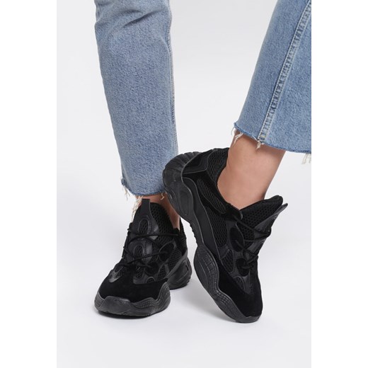 Buty sportowe damskie czarne Renee młodzieżowe sznurowane na platformie 