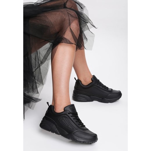 Buty sportowe damskie Renee do biegania w stylu młodzieżowym ze skóry ekologicznej czarne bez wzorów sznurowane płaskie 