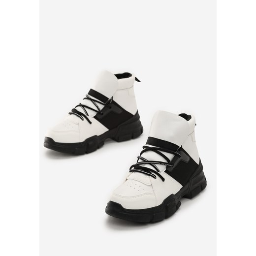 Sneakersy damskie Born2be na platformie młodzieżowe białe gładkie wiązane 