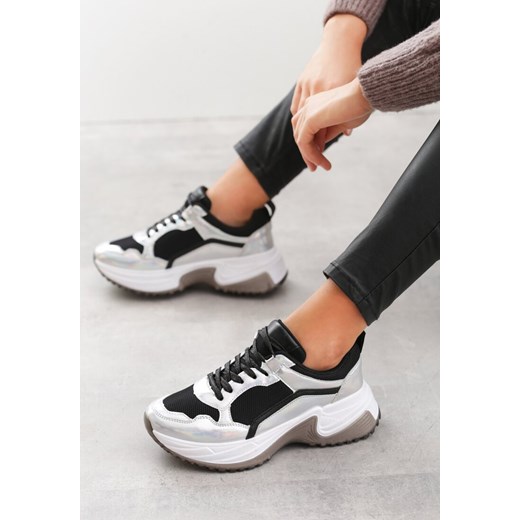 Sneakersy damskie Born2be bez wzorów sportowe sznurowane ze skóry ekologicznej na platformie 