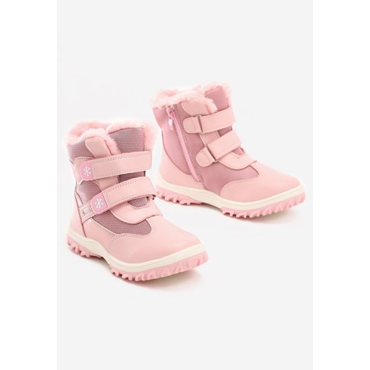 Buty zimowe dziecięce różowe Born2be trapery na rzepy 