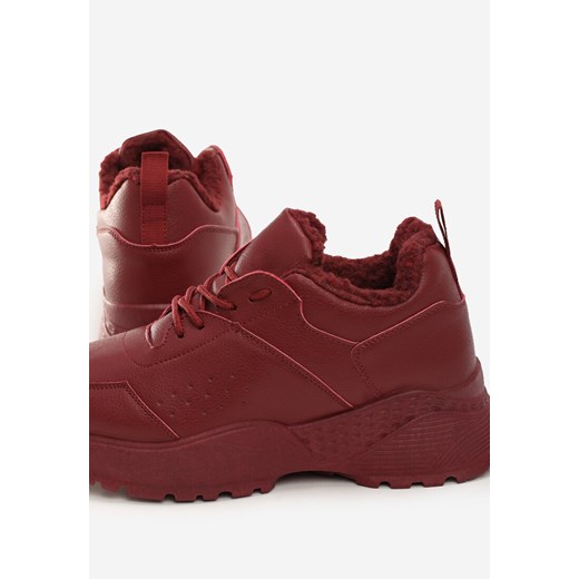 Born2be sneakersy damskie czerwone sznurowane bez wzorów na platformie 