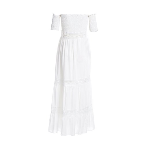 Born2be sukienka bez wzorów biała z dekoltem typu hiszpanka maxi na plażę z odkrytymi ramionami 