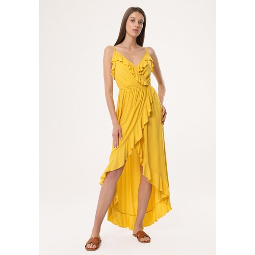 Sukienka Born2be mini żółta rozkloszowana bez wzorów bez rękawów 