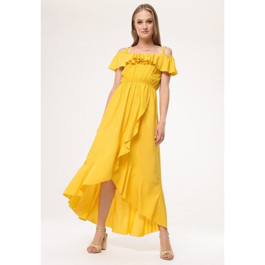 Żółta sukienka Born2be maxi gładka na wiosnę 