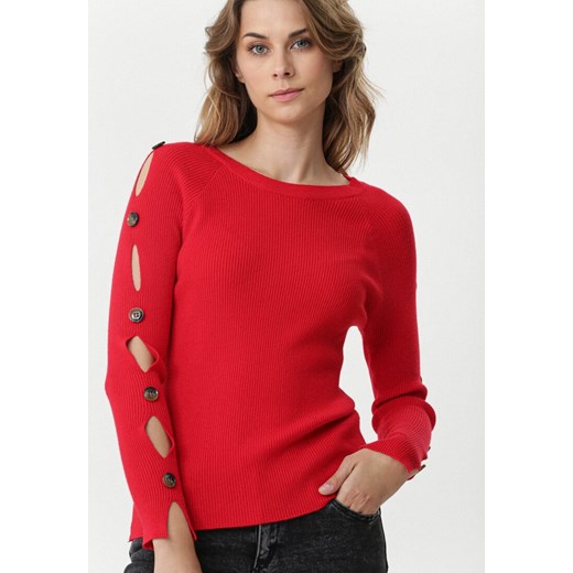 Sweter damski Born2be czerwony z okrągłym dekoltem 