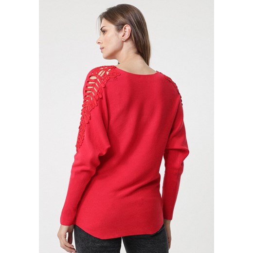 Born2be sweter damski zimowy czerwony z okrągłym dekoltem 