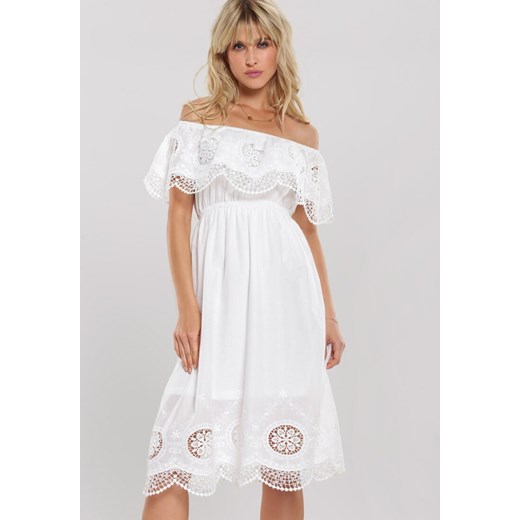 Biała sukienka Renee z dekoltem typu hiszpanka 