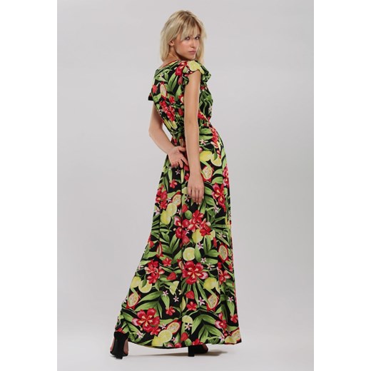 Sukienka Renee kopertowa z dekoltem w serek na spacer maxi w kwiaty z krótkim rękawem 