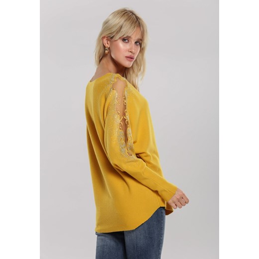 Sweter damski Renee żółty z okrągłym dekoltem 