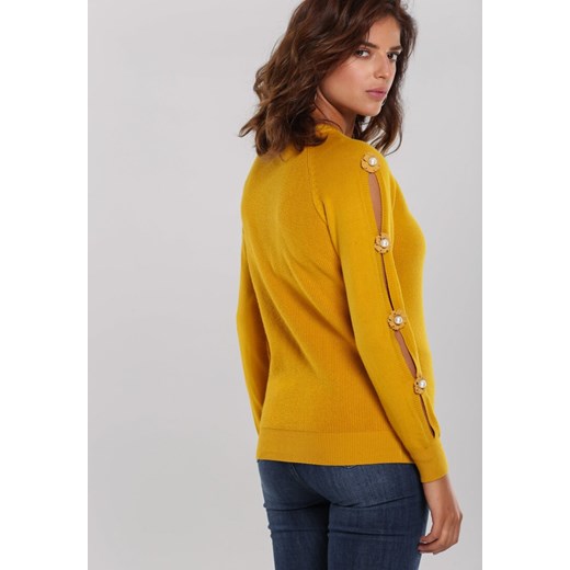 Sweter damski żółty Renee casualowy z okrągłym dekoltem 