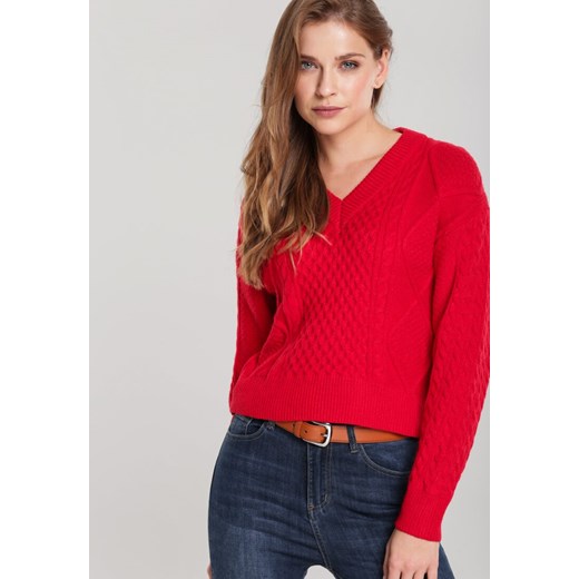 Sweter damski czerwony Renee z dekoltem w serek 