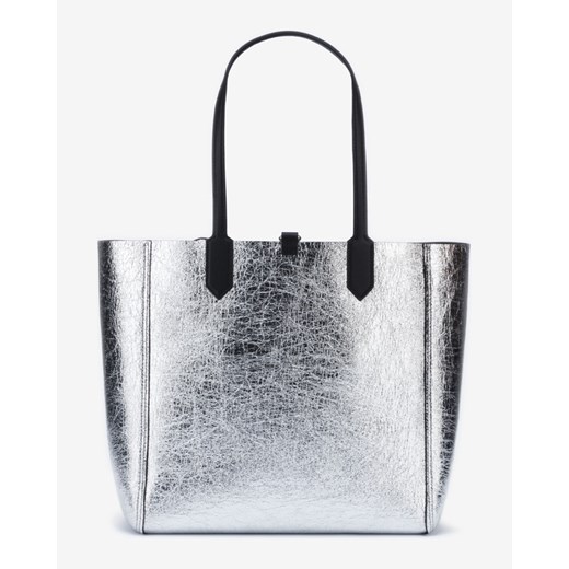 Shopper bag Karl Lagerfeld bez dodatków srebrna duża na ramię matowa ze skóry 