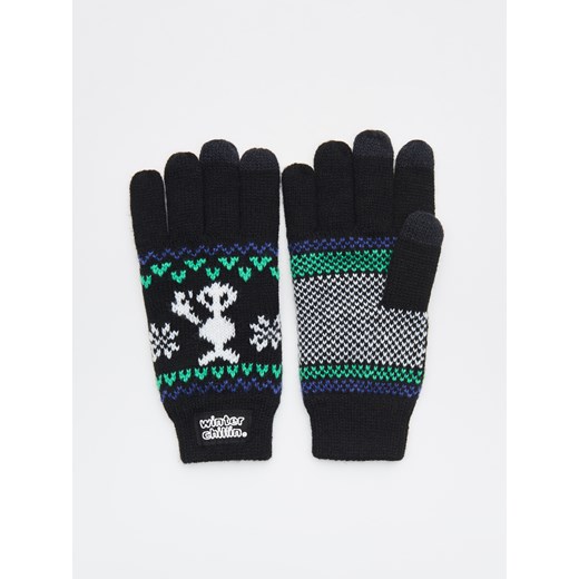 Cropp - Rękawiczki z zimowym wzorem - Czarny  Cropp One Size 