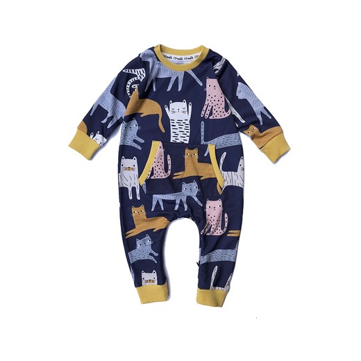 Romper dziecięcy z kieszenią print Koty Musztardowe 62/68 (3-6M) i love milk
