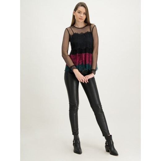 Bluzka damska Twinset wielokolorowa z okrągłym dekoltem boho koronkowa