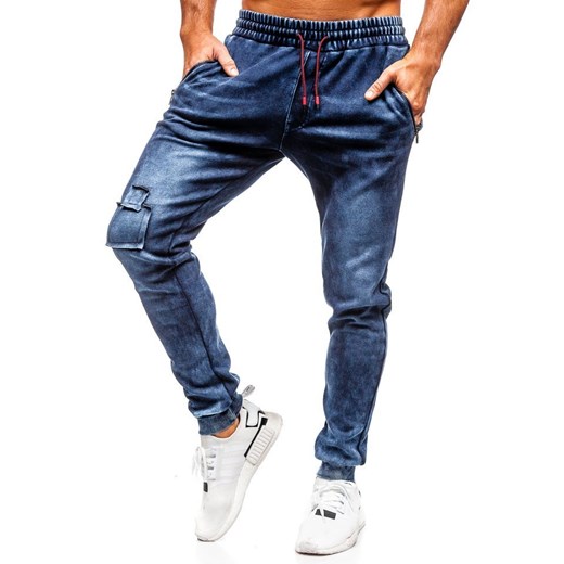 Spodnie jeansowe joggery męskie granatowe Denley  KK1062  Denley M promocyjna cena  
