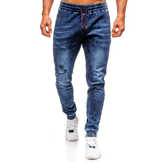 Spodnie jeansowe joggery męskie granatowe Denley  KK1062 Denley  L  okazja 