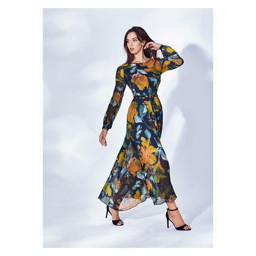 Sukienka Wibs na spacer maxi z okrągłym dekoltem z długim rękawem 